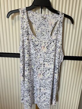 Livi Active White Racerback Tank with Black Speckle and Pastel Accents